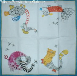 Taschentcher mit Katzen und anderen Tieren in Silkes Servietten-Galerie
